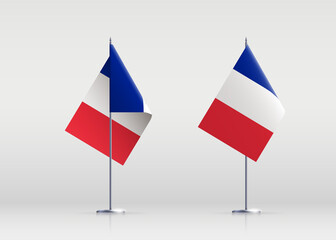 France flag state symbol isolated on background national banner. Greeting card National Independence Day of the French Republic. Illustration banner with realistic state flag of Fifth Republic France.