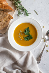
creamy vegetable soup in a white plate