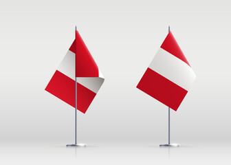 Peru flag state symbol isolated on background national banner. Greeting card National Independence Day of the Republic of Peru. Illustration banner with realistic state flag.