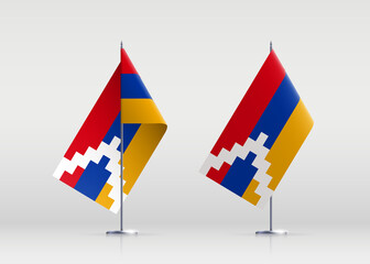 Nagorno-Karabakh flag state symbol isolated on background national banner. Greeting card National Independence Day Republic of Artsakh Nagorno-Karabakh. Illustration banner with realistic state flag.