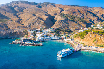 The small traditional village of Chora Sfakion, Sfakia, Chania, Crete, Greece.