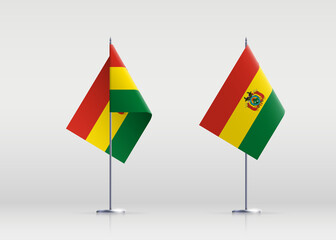 Bolivia flag state symbol isolated on background national banner. Greeting card National Independence Day of the Plurinational State of Bolivia. Illustration banner with realistic state flag.