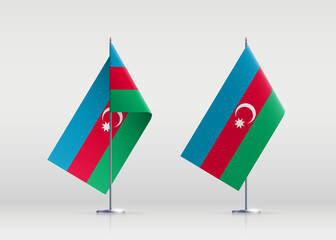 Azerbaijan flag state symbol isolated on background national banner. Greeting card National Independence Day of the Republic of Azerbaijan. Illustration banner with realistic state flag.