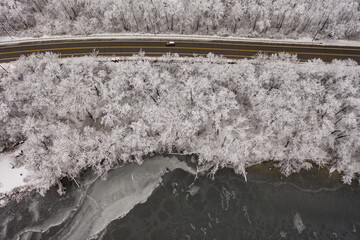 Winter Road Drone from above  