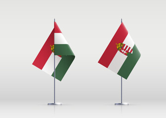 Hungary flag state symbol isolated on background national banner. Greeting card National Independence Day of the Republic of Hungary. Illustration banner with realistic state flag.