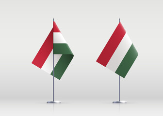 Hungary flag state symbol isolated on background national banner. Greeting card National Independence Day of the Republic of Hungary. Illustration banner with realistic state flag.