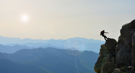 a determined mountaineer heading towards his goal