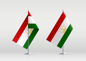 Tajikistan flag state symbol isolated on background national banner. Greeting card National Independence Day of the Republic of Tajikistan. Illustration banner with realistic state flag.