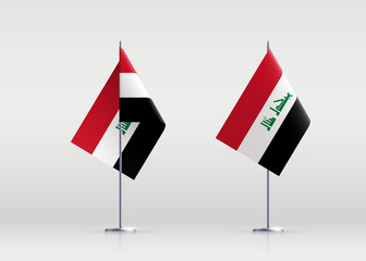 Iraq flag state symbol isolated on background national banner. Greeting card National Independence Day of the Republic of Iraq. Illustration banner with realistic state flag.