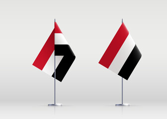 Yemen flag state symbol isolated on background national banner. Greeting card National Independence Day of the Republic of Yemen. Illustration banner with realistic state flag.