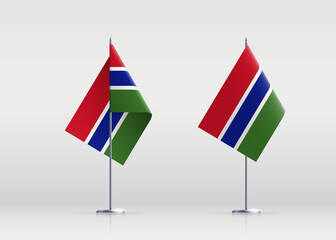 Gambia flag state symbol isolated on background national banner. Greeting card National Independence Day of the Republic of The Gambia. Illustration banner with realistic state flag.