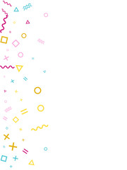Memphis style geometric confetti background with triangle, circle, square, zigzag and wavy line