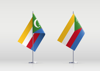 Comoros flag state symbol isolated on background national banner. Greeting card National Independence Day of the Union of the Comoros. Illustration banner with realistic state flag.