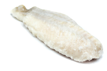 Frozen redfish fillet isolated on a white background
