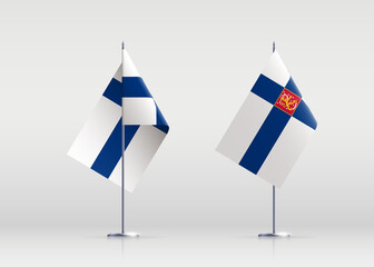 Finland flag state symbol isolated on background national banner. Greeting card National Independence Day of the Republic of Finland. Illustration banner with realistic state flag.