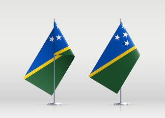 Solomon Islands flag state symbol isolated on background national banner. Greeting card National Independence Day of the Republic of Solomon Islands. Illustration banner with realistic state flag.