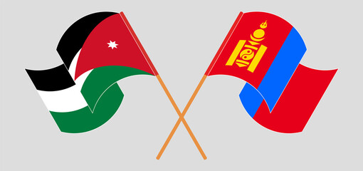 Crossed and waving flags of Jordan and Mongolia