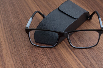 black glasses with case
