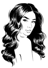 stylish woman with wavy hairstyles. fashion illustration