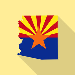 Arizona flag vector map flat simple style long shadow background. Vector Illustration Arizona flag map