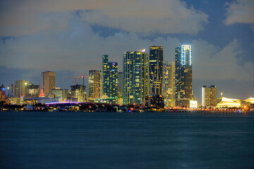 Fototapeta na wymiar Miami downtown. Miami skyscrapers at the night, south beach.