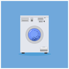 washing machine on blue background.