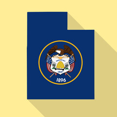 Utah flag vector map flat simple style long shadow background. Vector Illustration Utah flag map