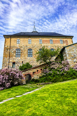 View of Medieval Akershus Castle (from 1299) and fortress in Oslo, Norway. Akershus Castle built to protect Oslo.