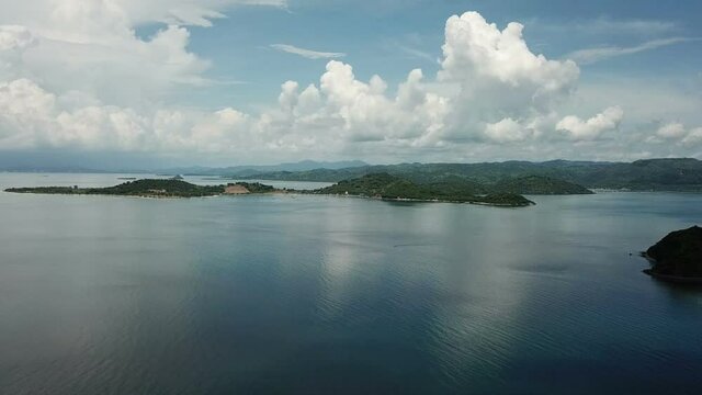 aerial seascape, tropical vacation and island hopping concept. Gilli air island and Lombok . Indonesia, south Gili islands. Gili Asahan island. A strip of sand on the beach and blue sea with corals