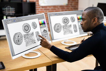 Fototapeta na wymiar African American Man Using Graphic Tablet Painting