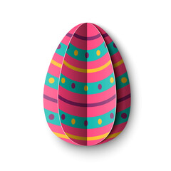 Easter multicolor Egg decorated in cut paper style isolated on white background. Colored paper origami technique and trendy design. Vector illustration