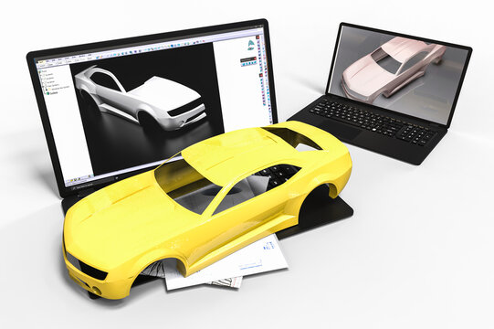 3D render image representing automotive design with the help of CAD