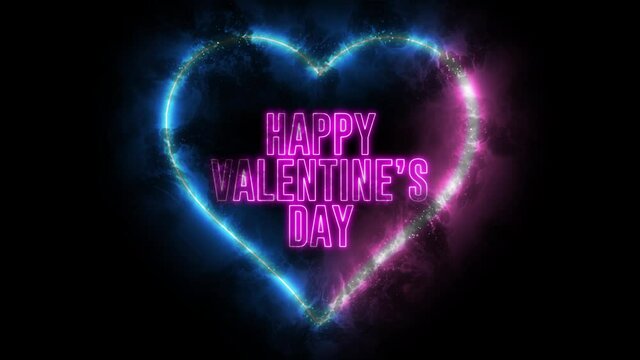 Heart with neon, glowing lights. Fire and burning romantic and love symbol, creative abstract light. Happy Valentine's