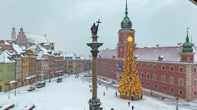 Zimowe plac Zamkowy, Warszawa, time-lapse 4K