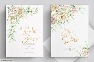 minimalist white roses wedding card set 
