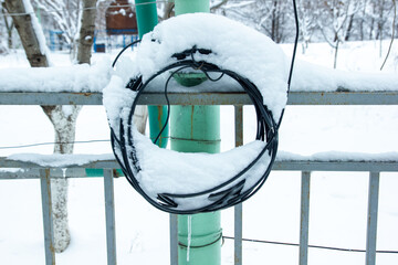 snow on a electrical cables