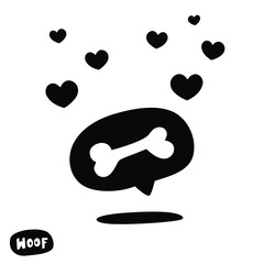 Hand drawn dog bone. Like Icon Notification Cloud Social with hearts.