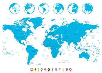 Fototapeta na wymiar World Map and navigation icons