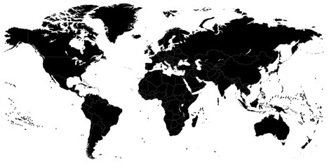 Fototapeta na wymiar World Map black blank isolated on white