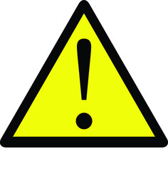 Black Triangle with exclamation point for warning or caution with yellow base and transparent background.