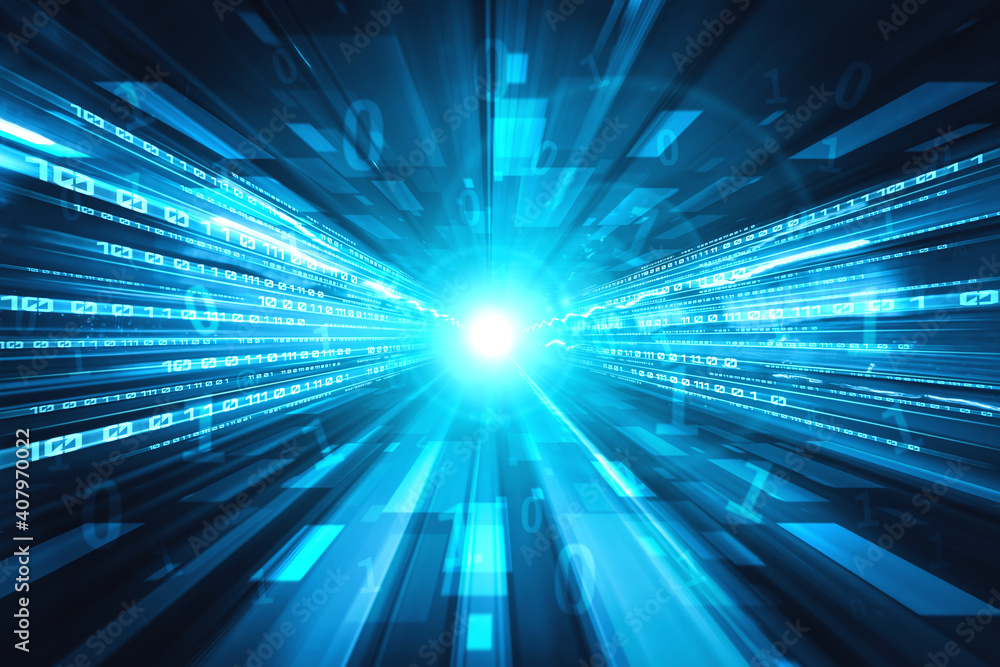 Aufkleber digital data flow on road with motion blur to create vision of fast speed transfer . concept of futu