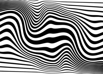 Modern abstract striped pattern of white wavy lines on a black background. Trendy vector background for poster, printing, web design, social networks