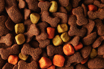 Closeup of dried dog food background