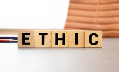 ETHICS word on wooden cubes