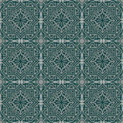 Hand-drawn Tiles green ornaments with grey texture background