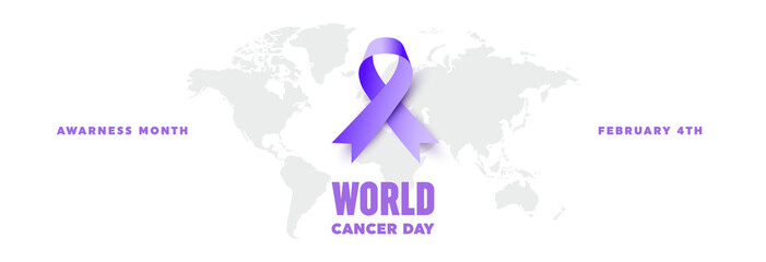 Illustration Of 4 February World Cancer Day Poster Or Banner Background. Cancer Awareness Realistic Ribbon.