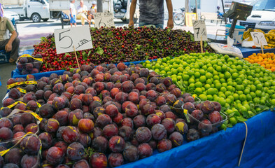 Fresh fruits and vegetables sold at oriental bazaar in Turkey