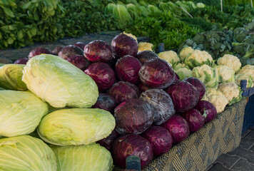 Fresh herbs and vegetables sold at oriental bazaar in Turkey