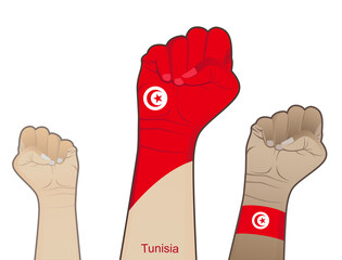 The spirit of struggle by lifting a hand with the Tunisian flag on it