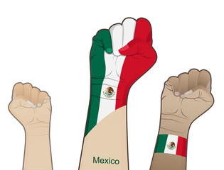 The spirit of struggle by raising a hand holding a picture of the Mexican flag